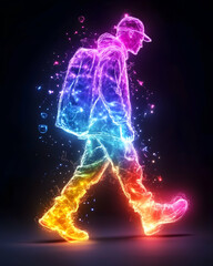 Rainbow Man Walking Night