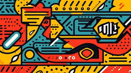 Abstract Colorful Geometric Design Featuring Bold Shapes and Lines