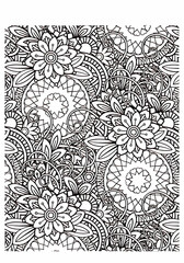 Fototapeta premium Set of coloring pages with flowers pattern. May be used for print of postcards, congratulation cards or fabric bags.Hand drawn zentangle floral background for coloring page