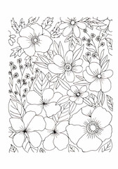 Set of coloring pages with flowers pattern. May be used for print of postcards, congratulation cards or fabric bags.Hand drawn zentangle floral background for coloring page