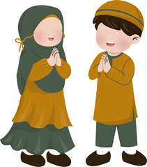 Muslim kids greeting illustration 
