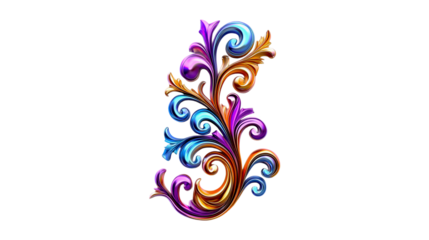 Vibrant Colorful 3D Floral Ornament Design Swirls Black Background,