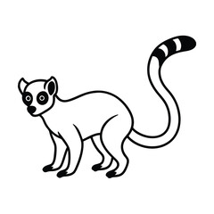 Fototapeta premium Five black and white line drawings of lemurs in various poses with striped tails 