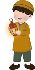 Cute Muslim boy holding Ramadan lantern illustration 