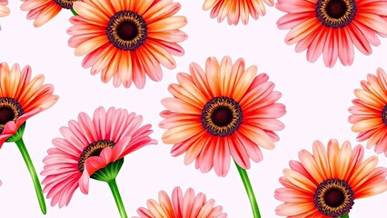Vibrant Pink Orange Gerbera Daisies Floral Pattern