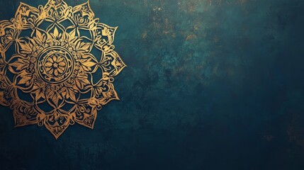 Golden Mandala on Teal Background:  Intricate Design, Spiritual Art