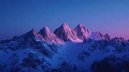 A dramatic mountain ridge bathed in the last light of the day, with intricate rock formations and glacial ice reflecting the ambient glow