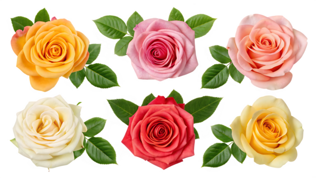 different variation of roses with leaves
