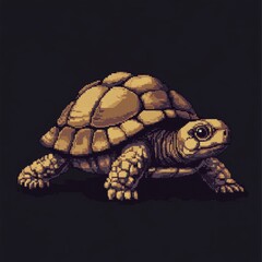 Naklejka premium Pixel Art Tortoise Walking Slowly Across Dark Background