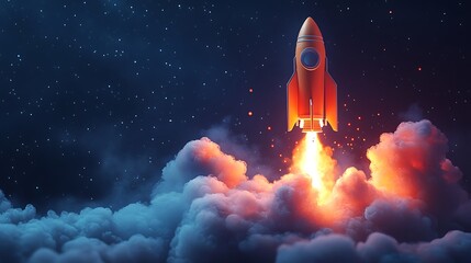 Rocket Launching from Laptop Screen with Explosive Flames, A rocket launching from a laptop screen, surrounded by fiery explosions and smoke