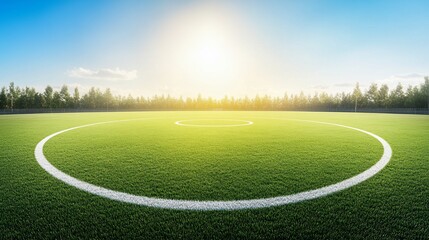 Obraz premium Empty Soccer Field Center Circle at Sunrise