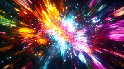 Naklejka premium An abstract explosion of colorful glowing lights with a dynamic motion effect. 