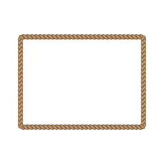 Brown rope rectangle frame. Blank string cord quadrilateral border. nautical, western, rustic vintage design element for logos, labels, and banners.