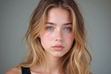 woman with long blonde hair is posing for a picture