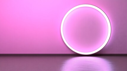 Obraz premium Pink Wall Neon Circle Light Minimalist Design