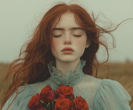 a woman with roses