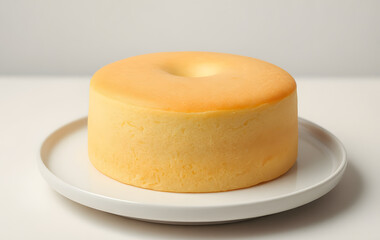 Chiffon cake on a white plate is perfect for bakery ads, food blogs, and dessert recipes. Tempting treat for culinary projects