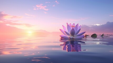 Beautiful Lotus flowers on sunset background. calm and relax meditation wallpaper. generated ai.