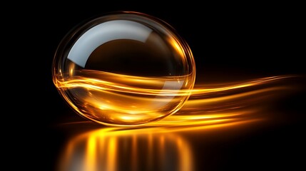 Golden Orb With Glowing Abstract Wave Trails
