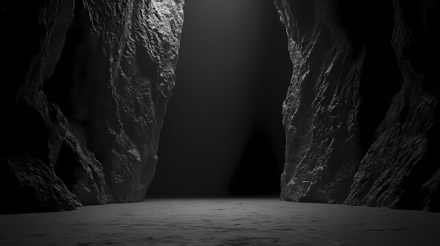 A minimalist black background, ideal for showcasing products or artwork, emphasizing simplicity and elegance. Isolation - Cave. Illustration