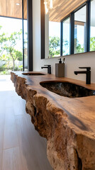 Rustic wood sinks, modern bathroom
