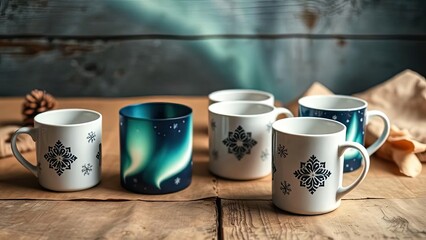 Cozy Winter Coffee Mugs Snowflake Design Aurora Borealis Mug Hot Drink