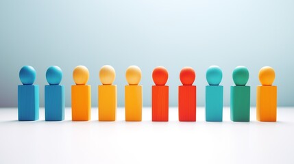 Colorful Wooden Figures in a Row. Teamwork for business concept. generated ai