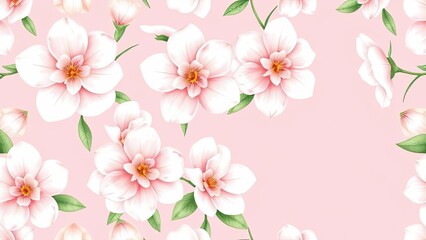 Pink Magnolia Blossom Floral Seamless Pattern Background