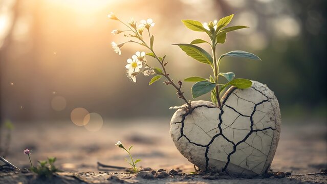 Sunrise Hope A Crackle Heart, New Life, White Flowers