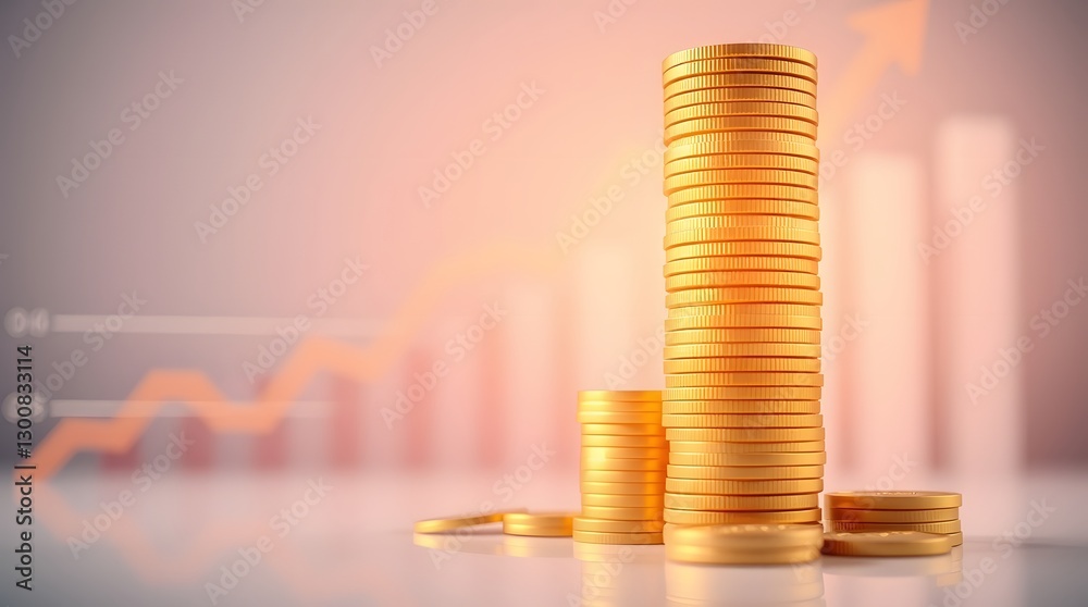 Aufkleber stack of golden coins with a rising graph in the background, symbolizing financial growth and succes