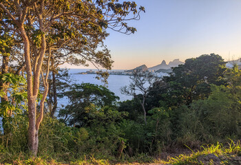 sea trees city sunset view rio de janeiro