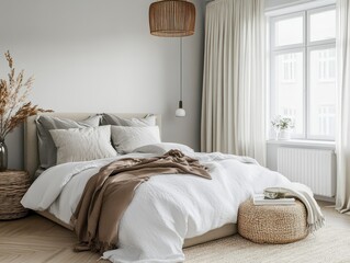 A cozy bedroom with a warm earthy colored color scheme