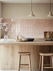 A modern kitchen features a simple but elegant decor