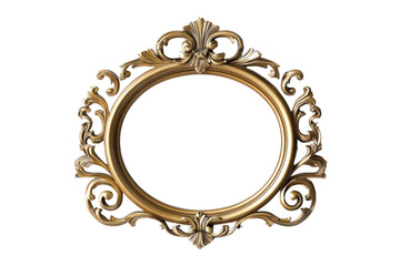 Ornate Golden Oval Frame Isolated On Transparent Background Showcasing Detailed Decorative Design