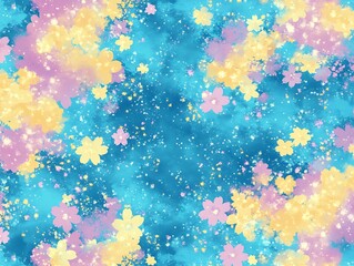 Fototapeta premium Delicate Floral Explosion: A Watercolor Harmony of Pink, Yellow, and Blue