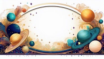 Obraz premium border frame of planets and stars background with copy space