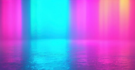 Contemporary neon glow gradient background bright turquoise transitioning magenta fine grainy noise texture layered depth soft reflective highlights colorful de