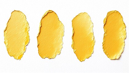 Naklejka premium The image is a digital illustration of four pieces of torn paper in a row, each with rough edges and varying shades of yellow.