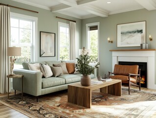 Fototapeta premium A serene living room showing modern interior design style