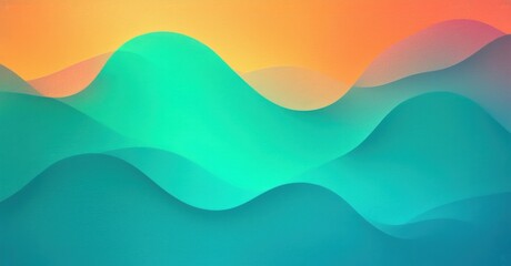 Fototapeta premium Abstract colorful gradient background muted tangerine blending deep turquoise subtle grain texture geometric waves radiant neon reflections bright design