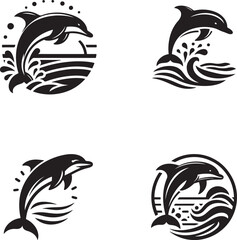 a set of dolphin logo icon vector illustration silhouette 
