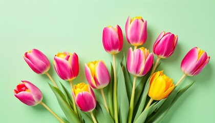 Obraz premium Tulips on Green Background.