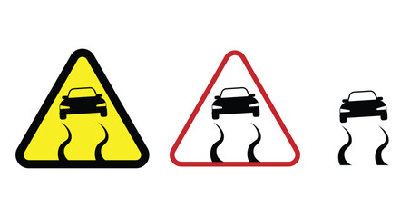 Car on Slippery Road Sign Different Colors. Driving a vehicle and safety on the road concept vector art © Eugen