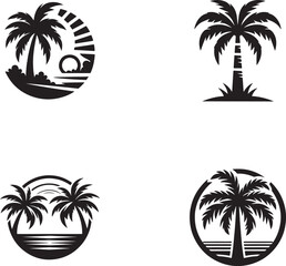 a set of palm tree logo icon vector illustration silhouette