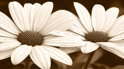 Dark and moody floral close-up of white chrysanthemums with morning dew, elegantly placed in a crystal vase. Dramatic lighting and soft mist create a timeless atmosphere.