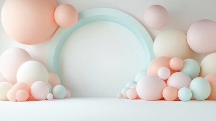 Fototapeta premium Abstract landscape with pastel curves and childlike elements in soft background design