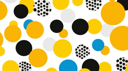 Fototapeta premium Abstract Background with Scattered Yellow Black White and Blue Circles