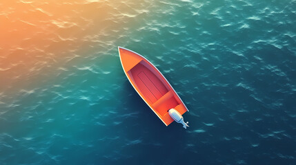 3D Render of Orange Boat on Blue Water Surface