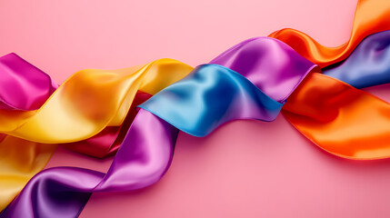 Fototapeta premium Colorful Ribbons Twisted on Pink Background