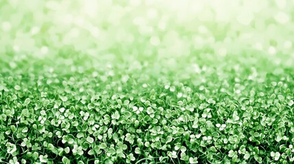 Close Up of Lush Green Clover Field with Soft Light Background